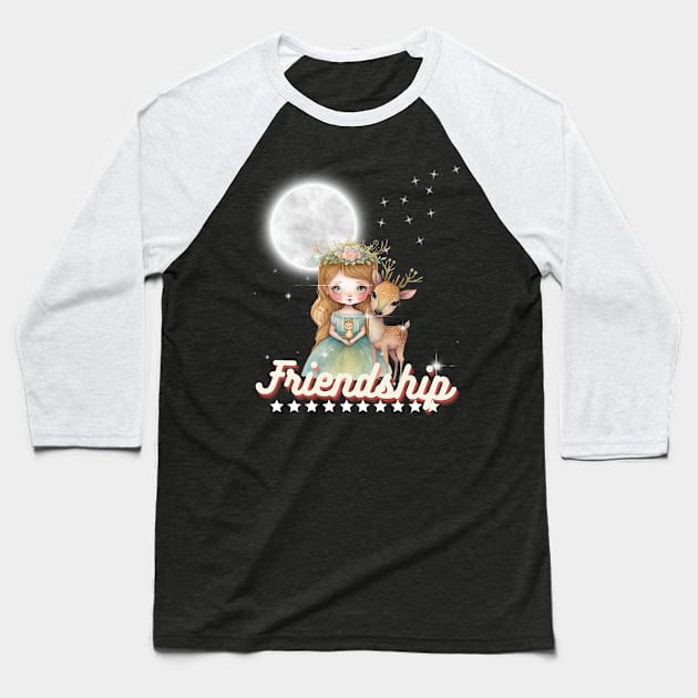 Deer, My Little Friend - an image showing a girl who treats the deer as her best friend, not just as an animal. Baseball T-Shirt by MagicTrick